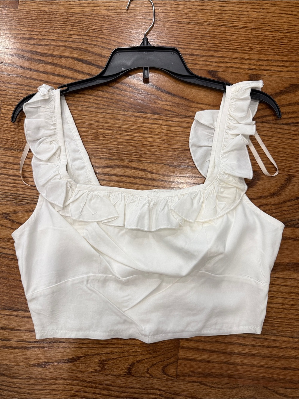BCBGeneration White Ruffle Crop Top Sleeveless Square Neck Blouse